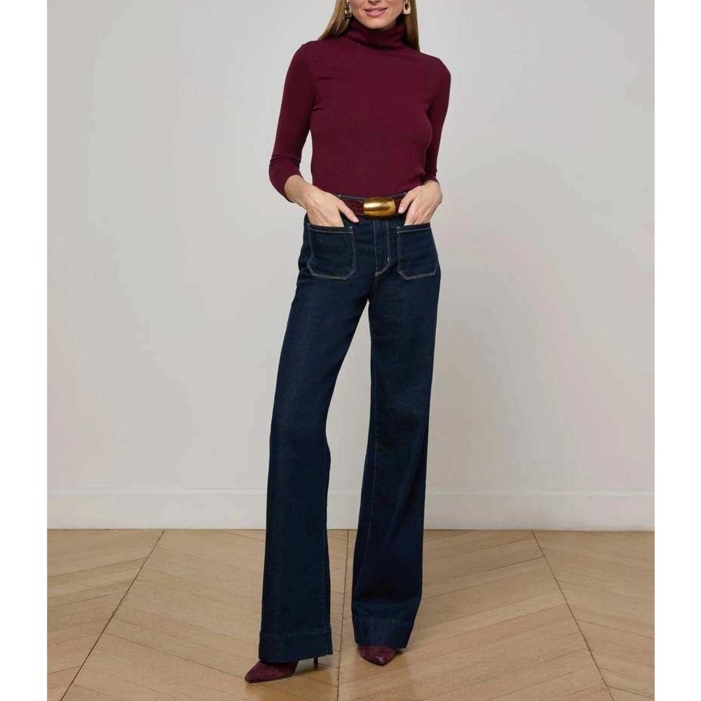 L'agence Nolan Patch Pocket Wide Leg Jean US 26 Flare Dark Wash Denim Boho